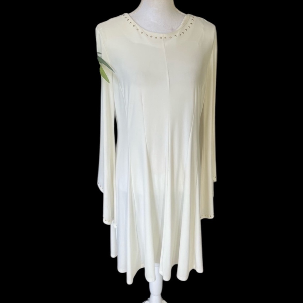 Emma and Michelle ladies sheer cream color dress long bell sleeves Large